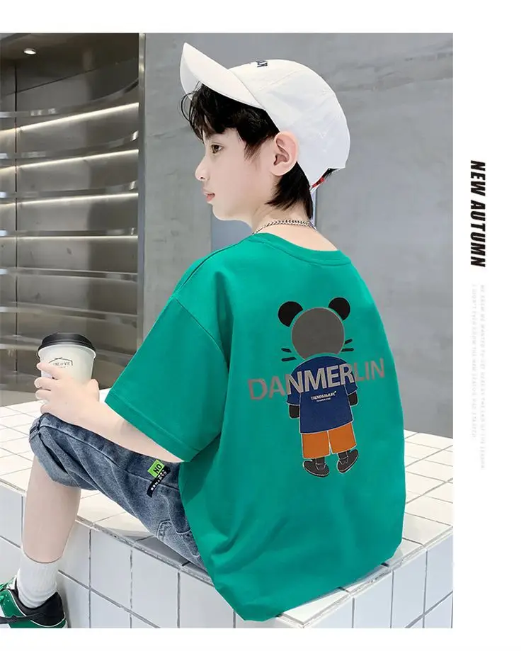 Boys Cotton Cartoon T-Shirt Green Mid Big — feature 17
