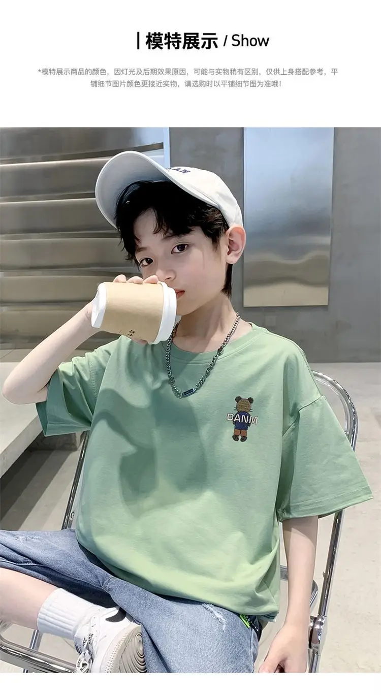 Boys Cotton Cartoon T-Shirt Green Mid Big — feature 6