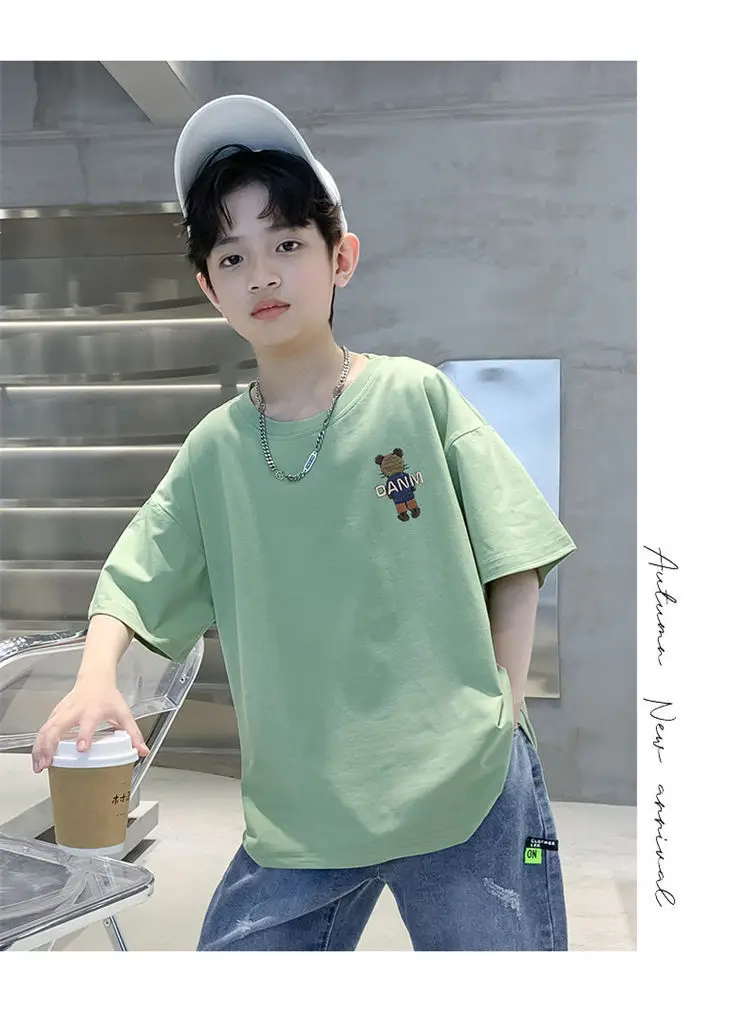 Boys Cotton Cartoon T-Shirt Green Mid Big — feature 7