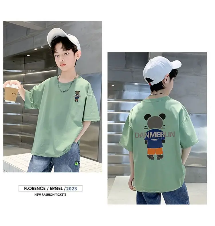 Boys Cotton Cartoon T-Shirt Green Mid Big — feature 8