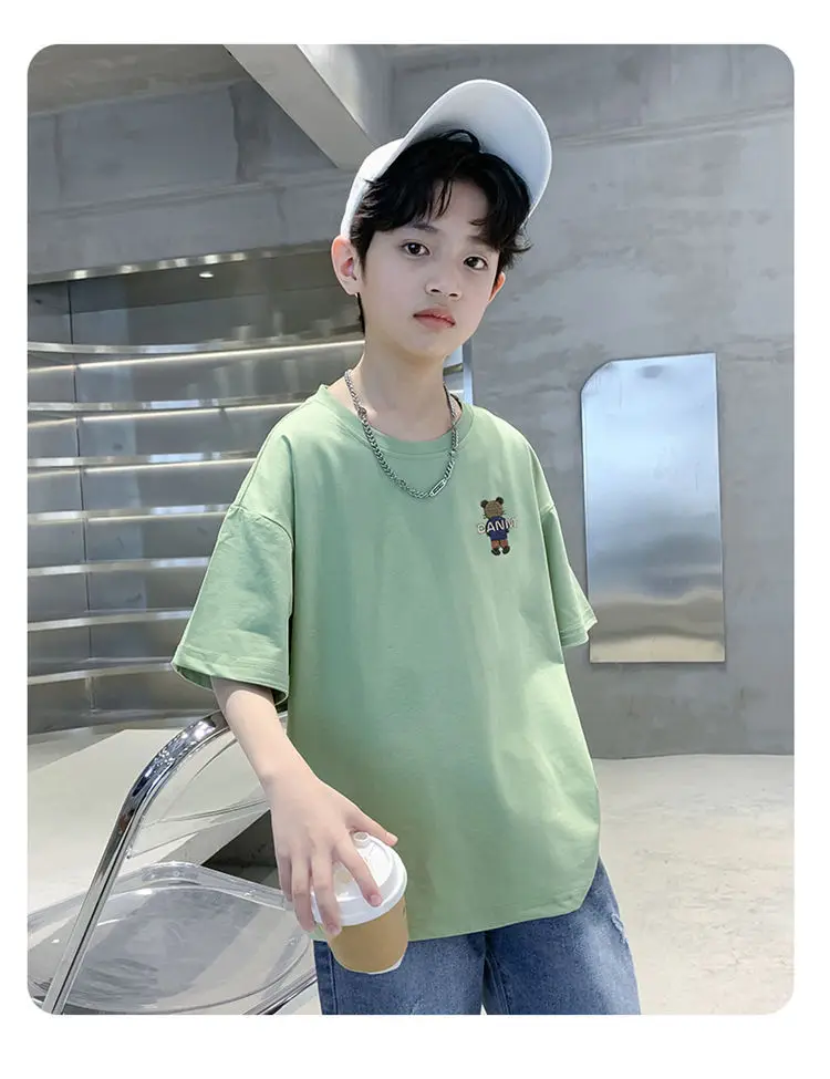Boys Cotton Cartoon T-Shirt Green Mid Big — feature 9