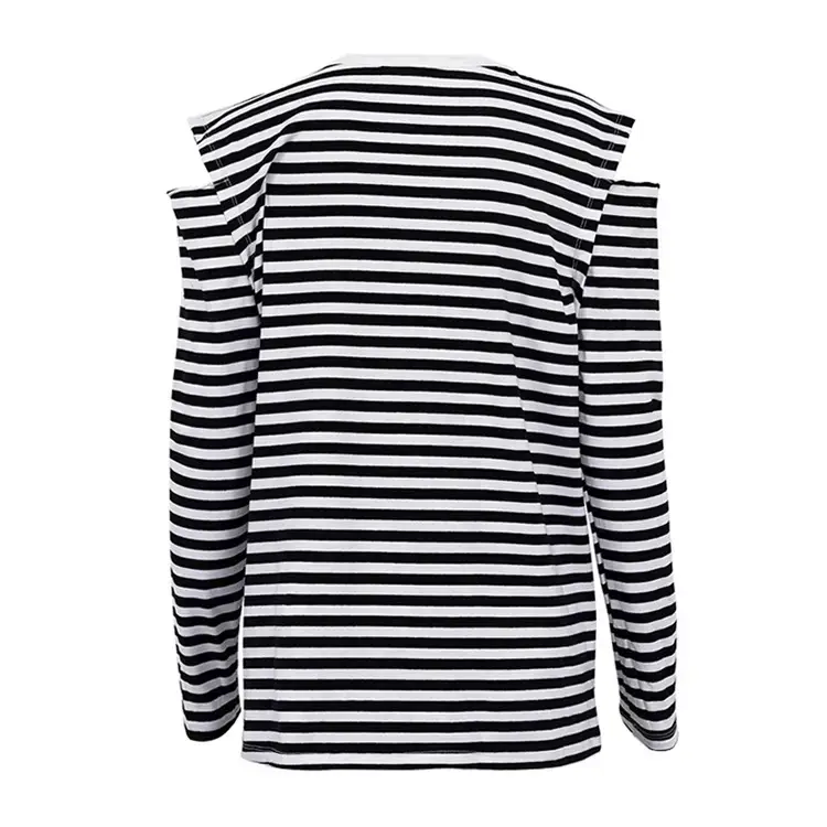 Women Striped Cold Shoulder Top Long Sleeve Off-Shoulder - Image 5