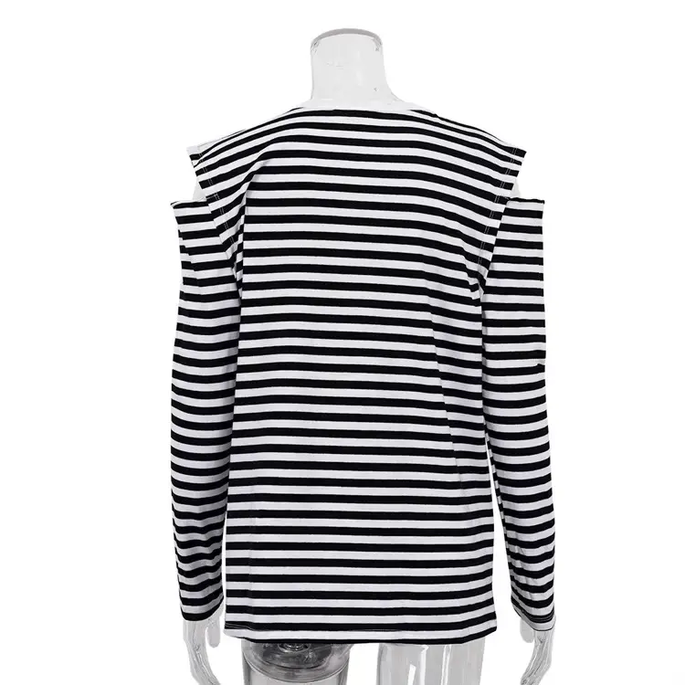 Women Striped Cold Shoulder Top Long Sleeve Off-Shoulder — feature 7