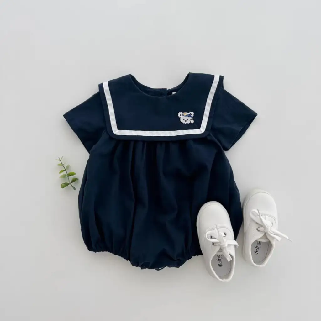 Baby Short Sleeve Navy Blue Top with White Shoes