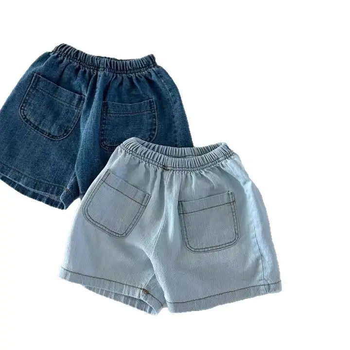 Light Blue Denim Pocket Shirt Shorts Set for Boys Girls Summer - Image 6