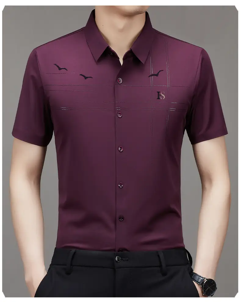Men's Light Blue Printed Lapel Shirt Short Sleeve — feature 10