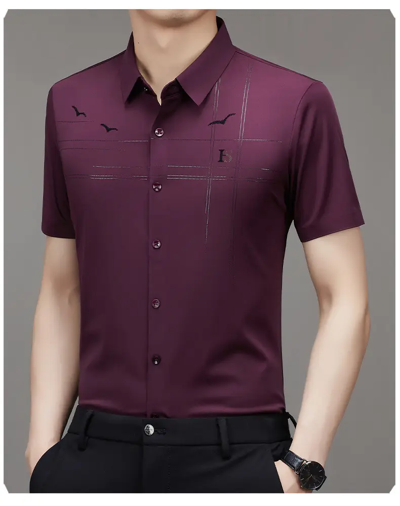 Men's Light Blue Printed Lapel Shirt Short Sleeve — feature 11