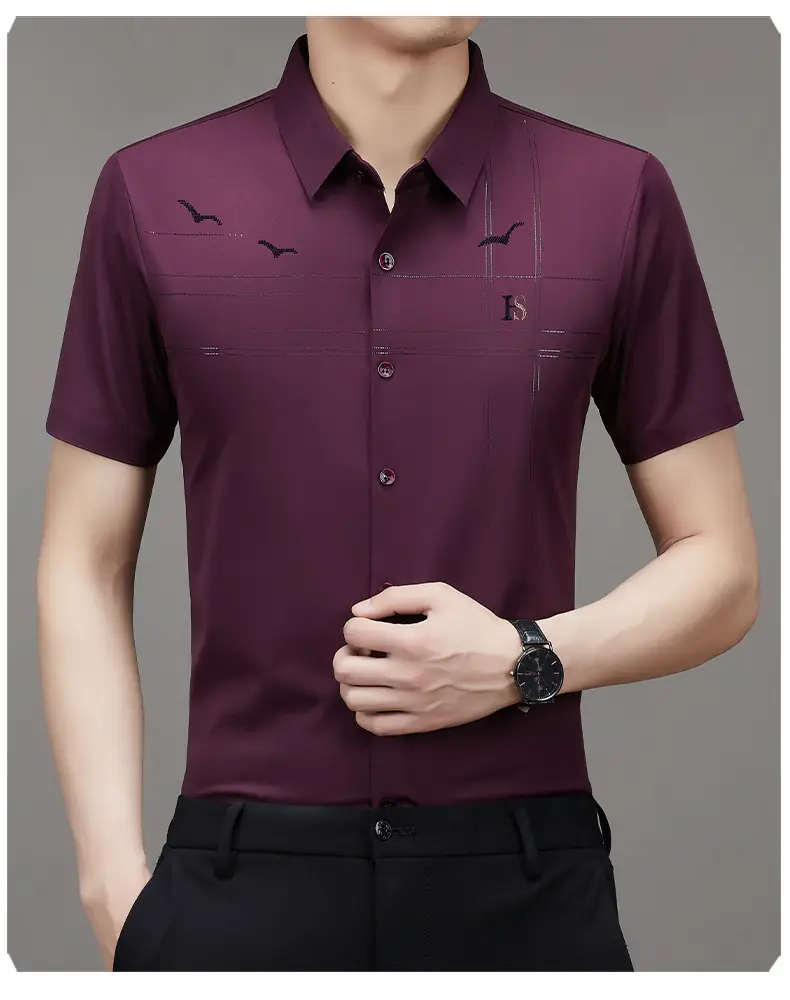 Men's Light Blue Printed Lapel Shirt Short Sleeve — feature 12