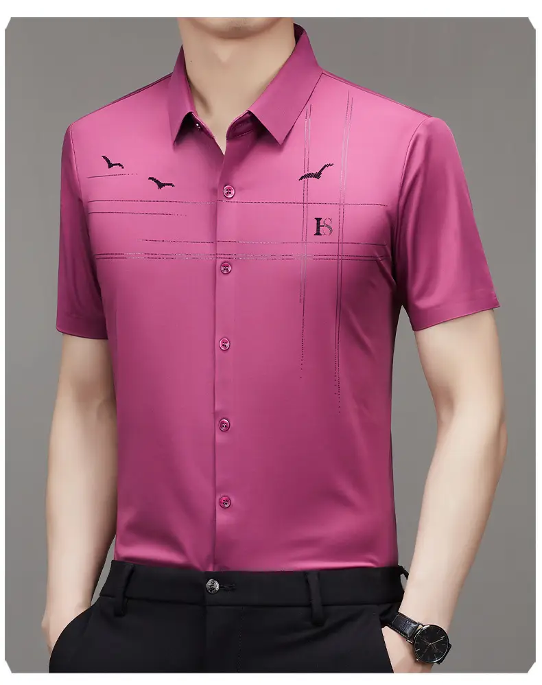 Men's Light Blue Printed Lapel Shirt Short Sleeve — feature 18