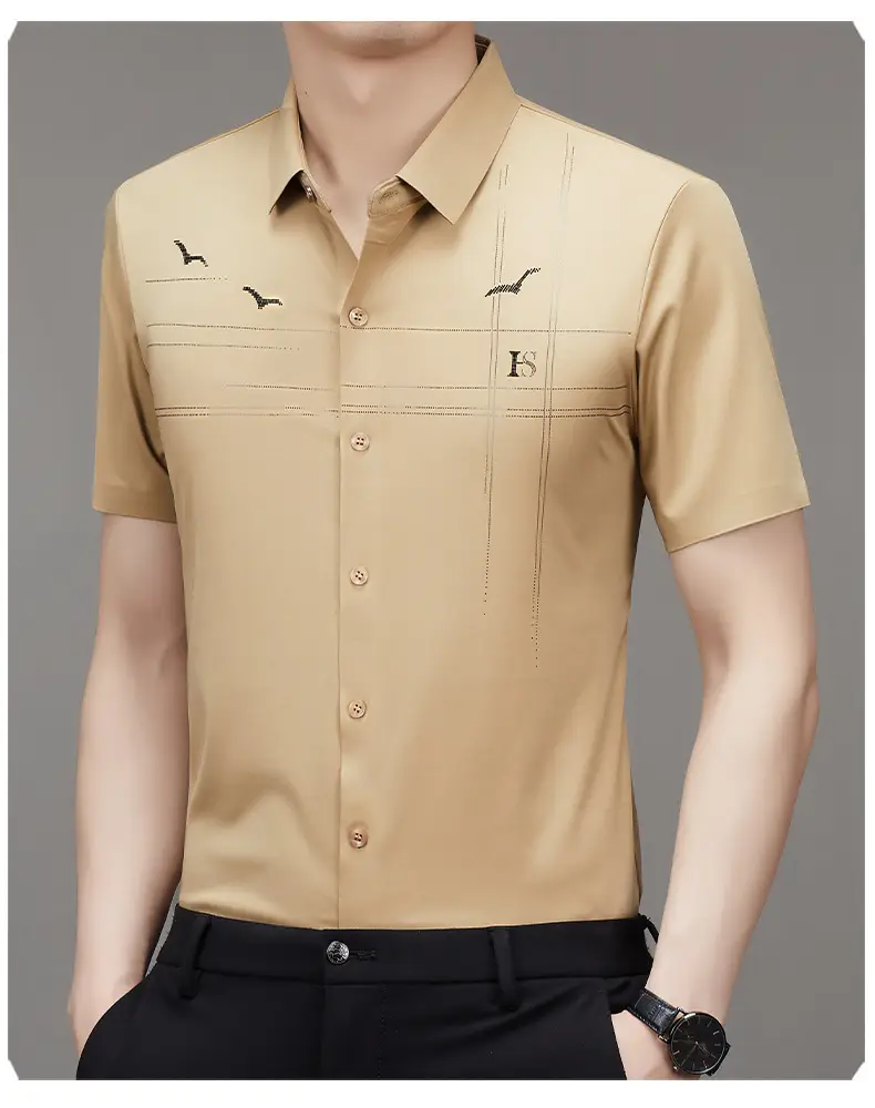 Men's Light Blue Printed Lapel Shirt Short Sleeve — feature 20
