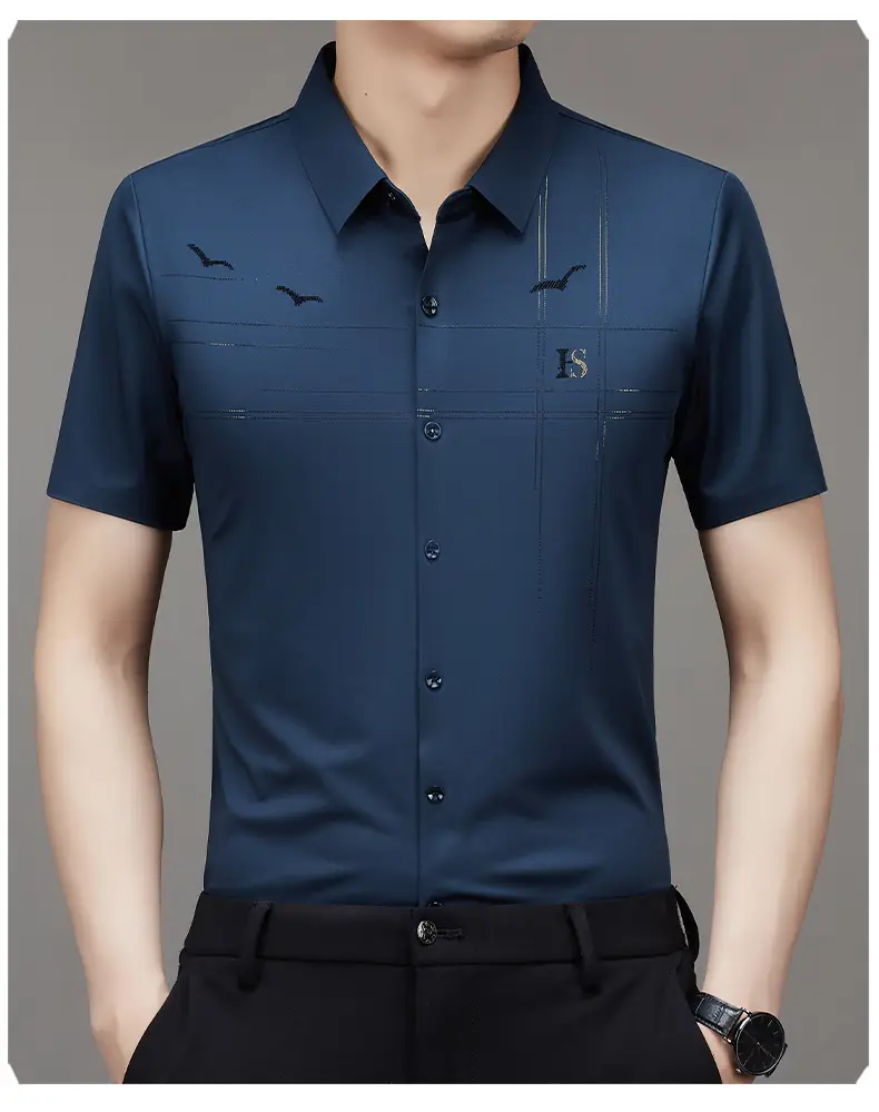 Men's Light Blue Printed Lapel Shirt Short Sleeve — feature 25