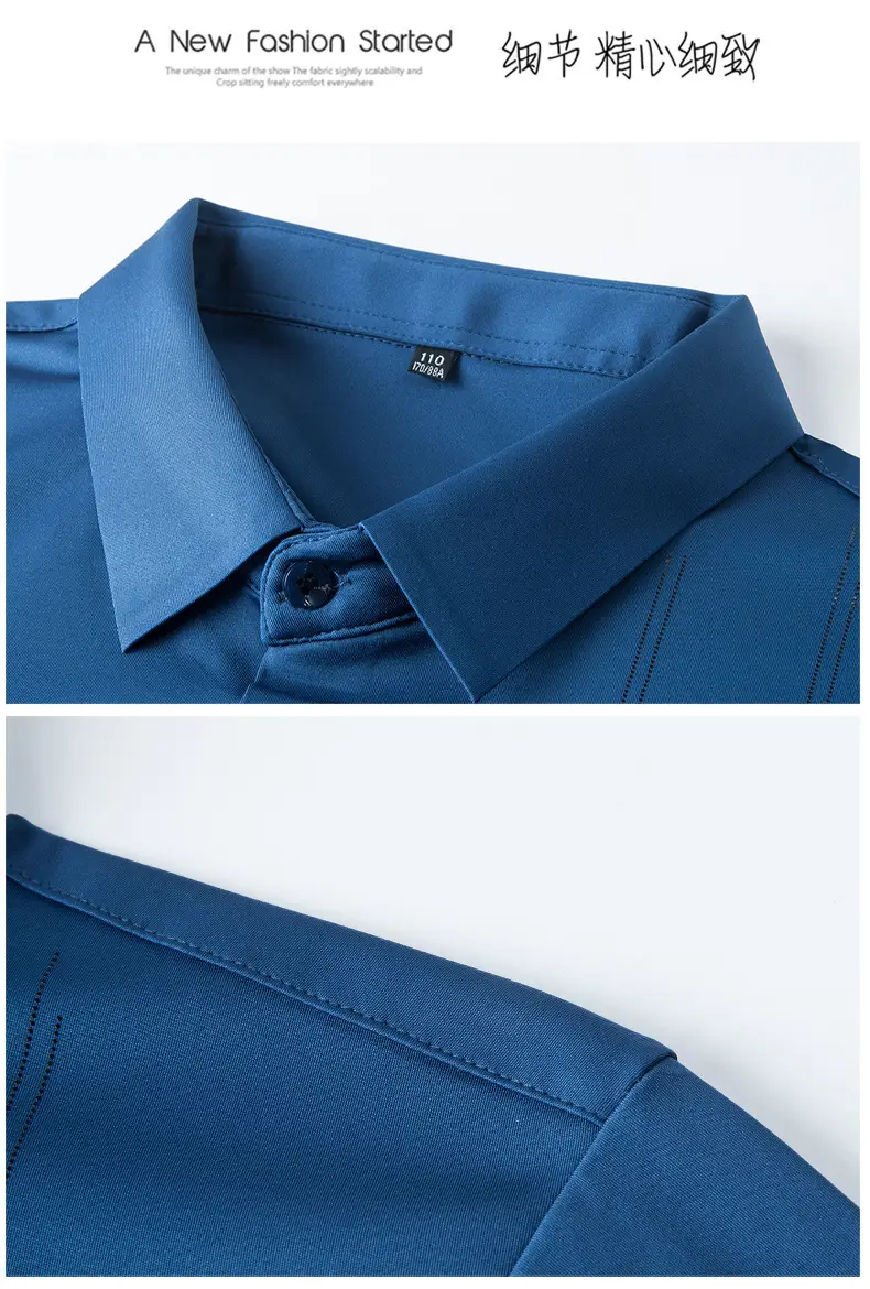 Men's Light Blue Printed Lapel Shirt Short Sleeve — feature 30