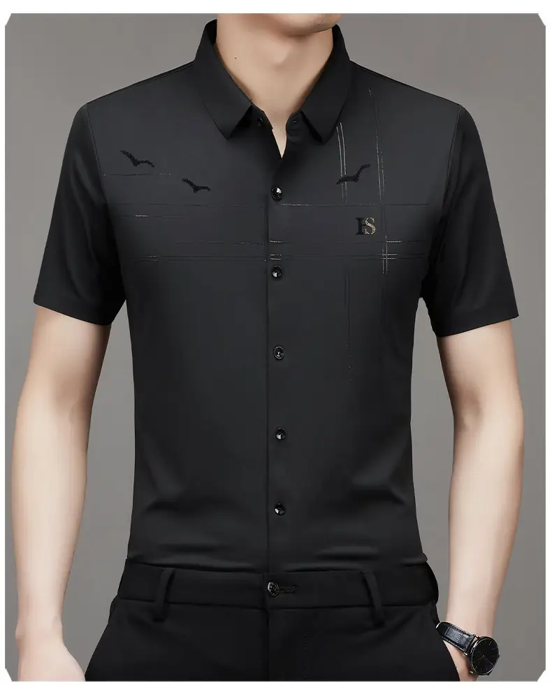 Men's Light Blue Printed Lapel Shirt Short Sleeve — feature 9