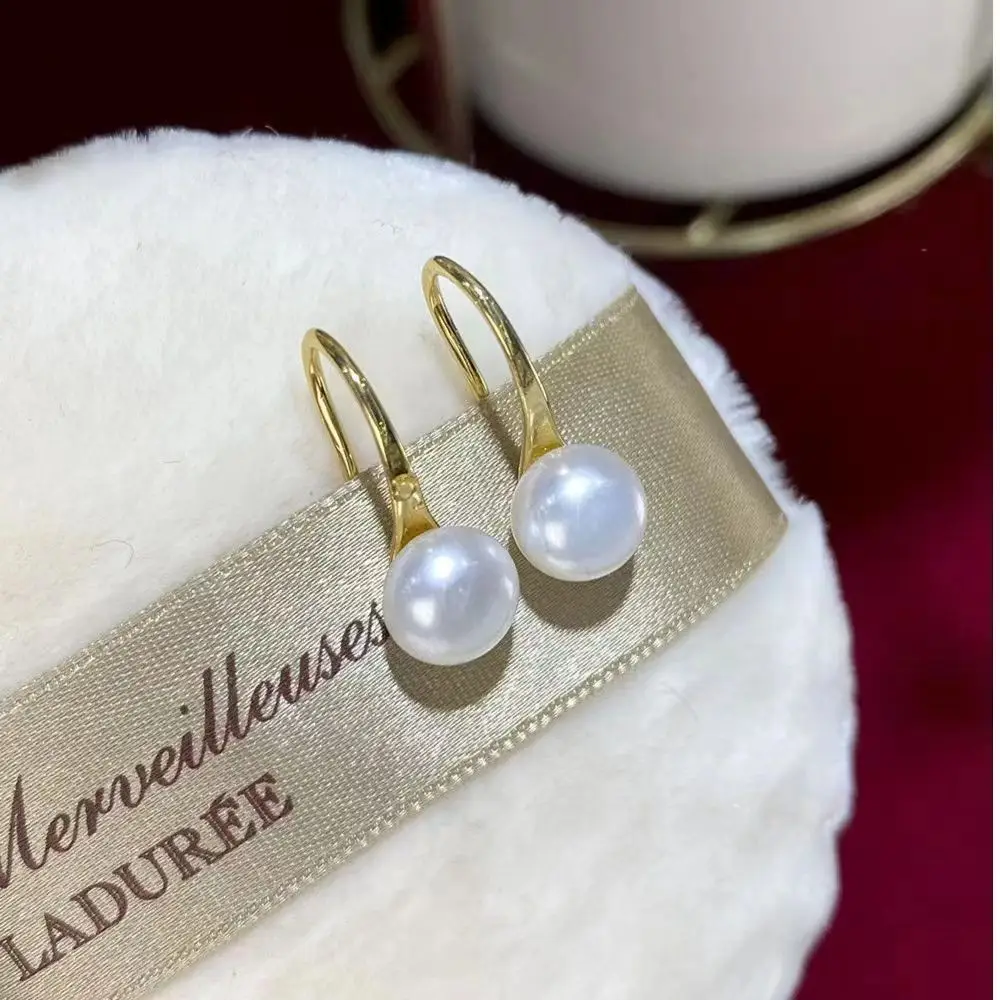 Natural Freshwater Pearl Ear Hooks 3-5mm French Retro Gold - Image 2