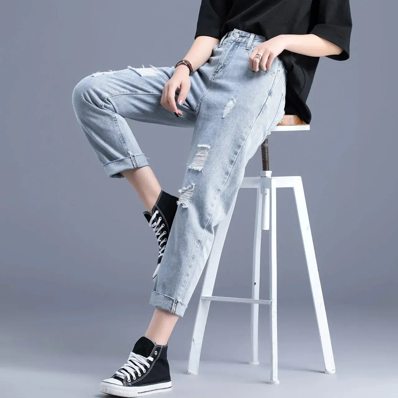 White Ripped Cropped Women's Harem Pants 2025 - Image 5