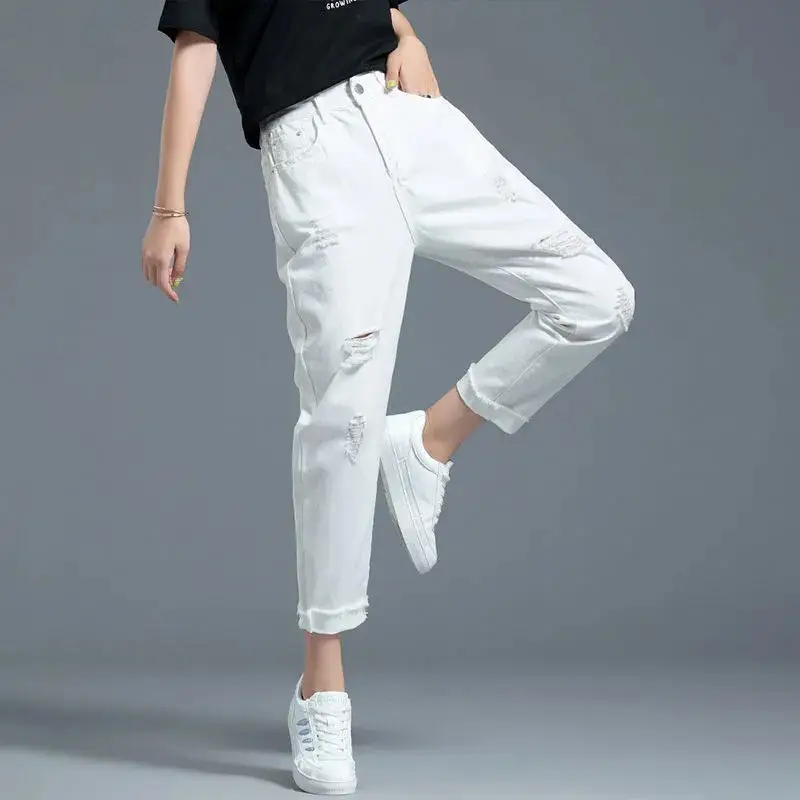White Ripped Cropped Women's Harem Pants 2025 — feature 7