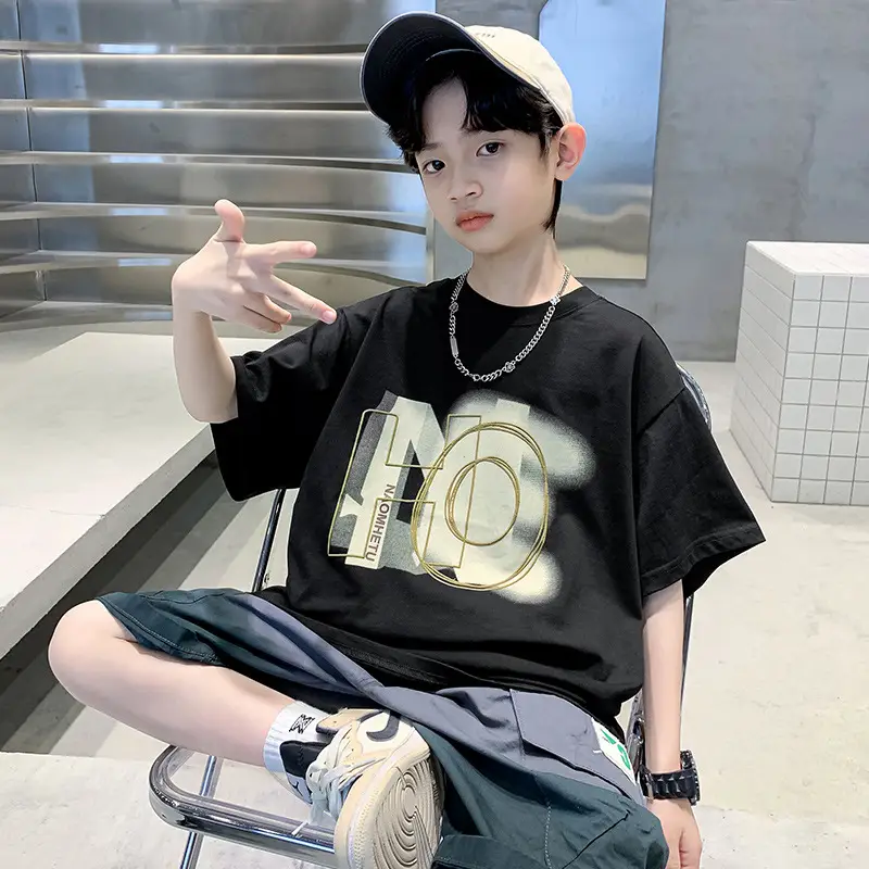 Boys Cotton Printed T-Shirt Black Mid Large - Image 4