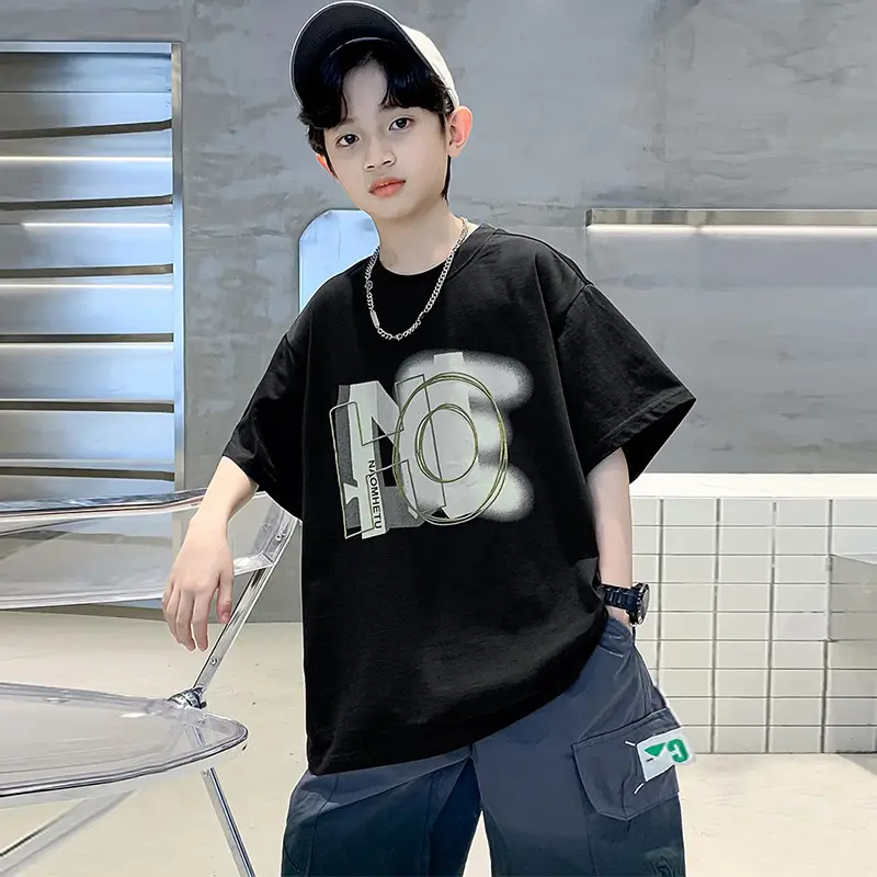 Boys Cotton Printed T-Shirt Black Mid Large - Image 5