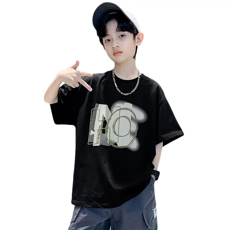 Boys Cotton Printed T-Shirt Black Mid Large - Image 7