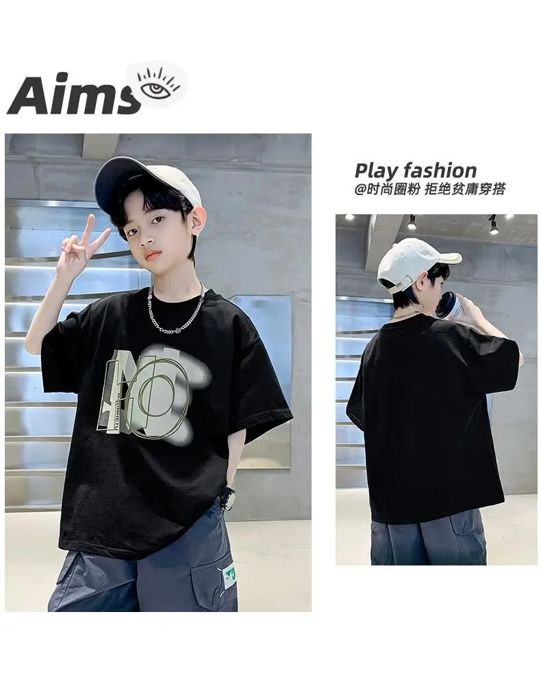 Boys Cotton Printed T-Shirt Black Mid Large — feature 13