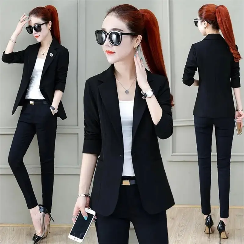 Women's 2025 Summer Thin Collar Suit Jacket Yellow Black - Image 5