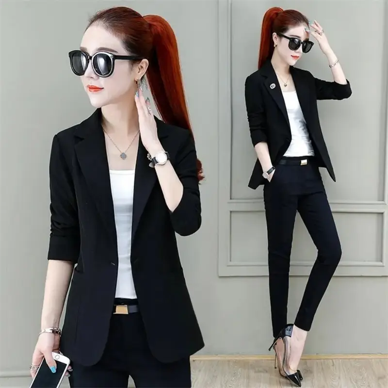 Women's 2025 Summer Thin Collar Suit Jacket Yellow Black - Image 3