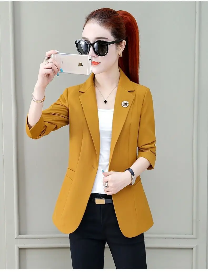 Women's 2025 Summer Thin Collar Suit Jacket Yellow Black — feature 15