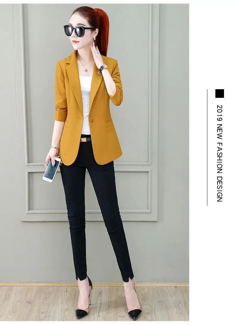 Women's 2025 Summer Thin Collar Suit Jacket Yellow Black — feature 17