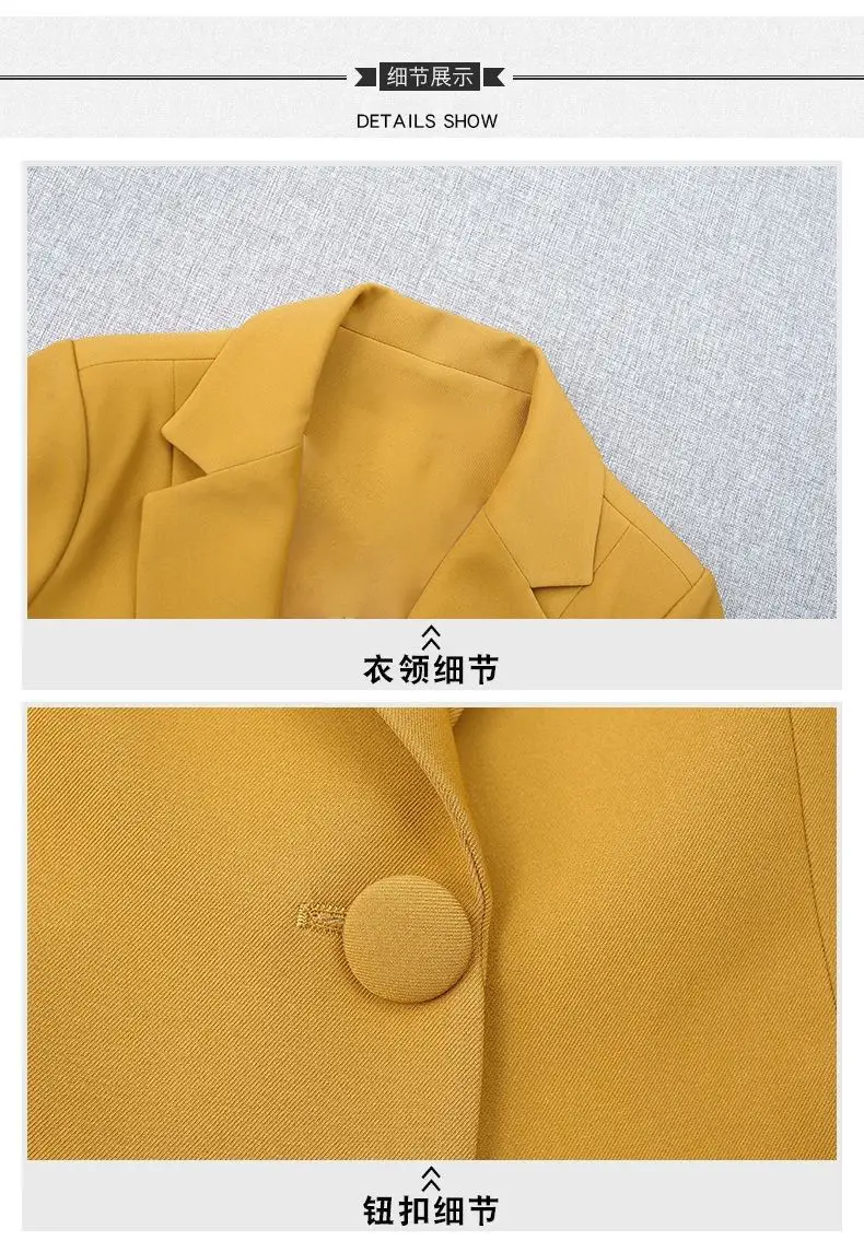Women's 2025 Summer Thin Collar Suit Jacket Yellow Black — feature 18