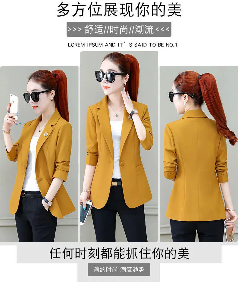 Women's 2025 Summer Thin Collar Suit Jacket Yellow Black — feature 2