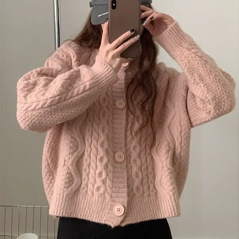 Women Korean Style Knitted Cardigan Jacket Beige - Image 9