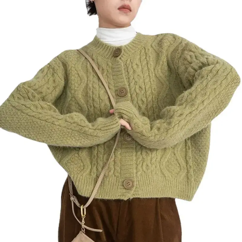 Women Korean Style Knitted Cardigan Jacket Beige - Image 12