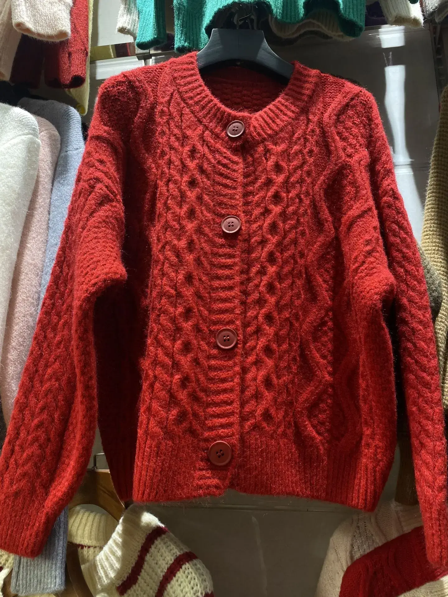 Women Korean Style Knitted Cardigan Jacket Beige - Image 5