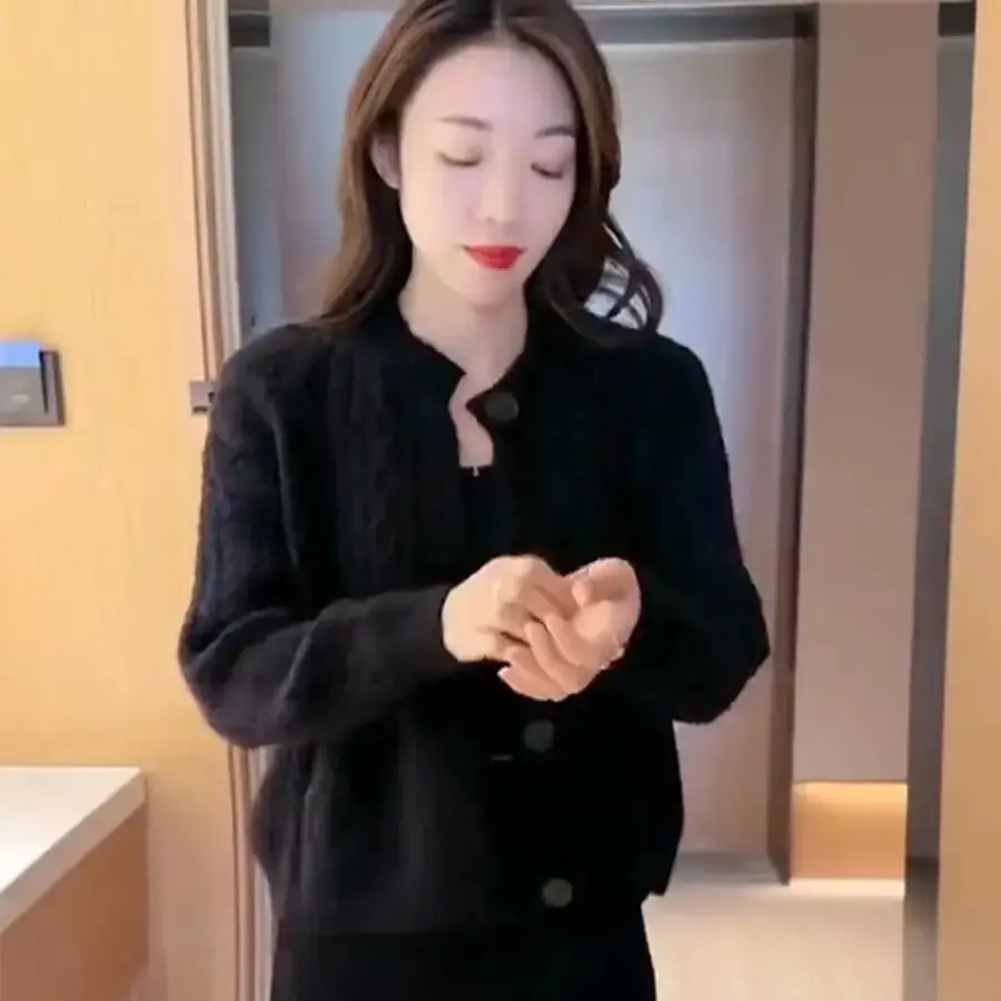 Women Korean Style Knitted Cardigan Jacket Beige - Image 7