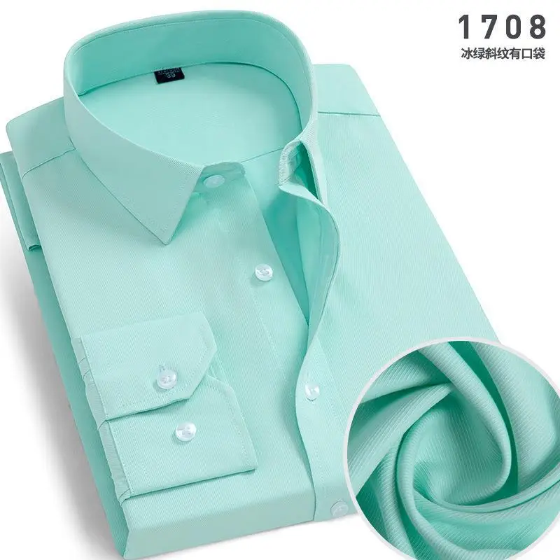 Men's Large Twill Shirt Solid Mint Business Wear — feature 28