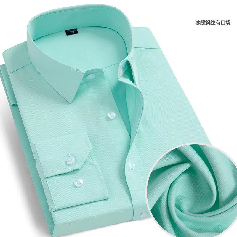 Men's Large Twill Shirt Solid Mint Business Wear - Image 7