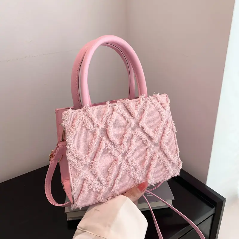 Pink Textured Shoulder Crossbody Bag for Women - Image 4