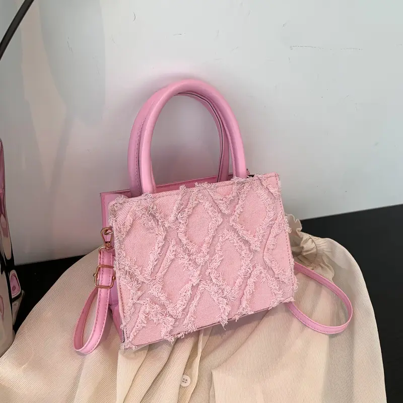 Pink Textured Shoulder Crossbody Bag for Women - Image 2