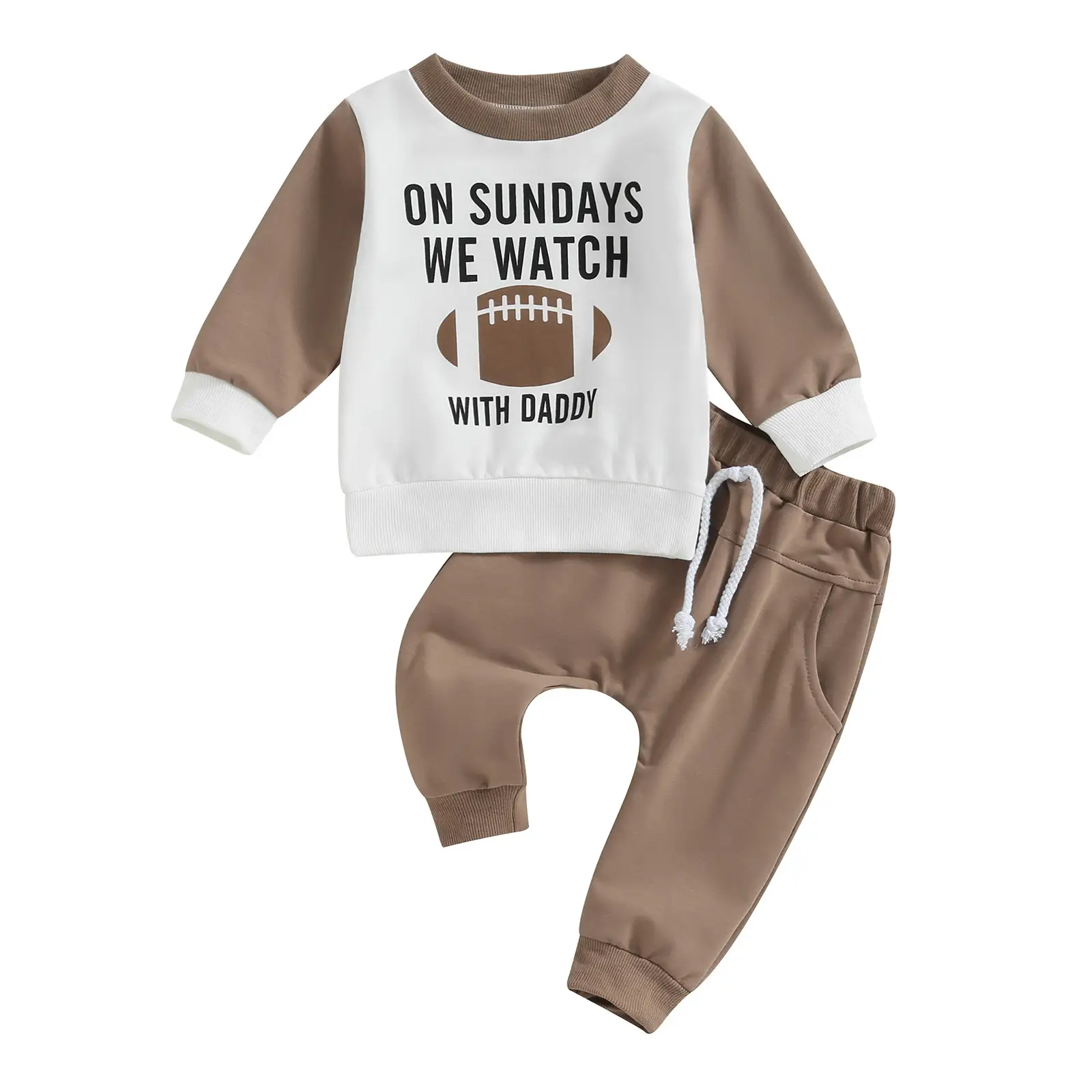 Baby Rugby Print Sweatpants Set Brown White — feature 1