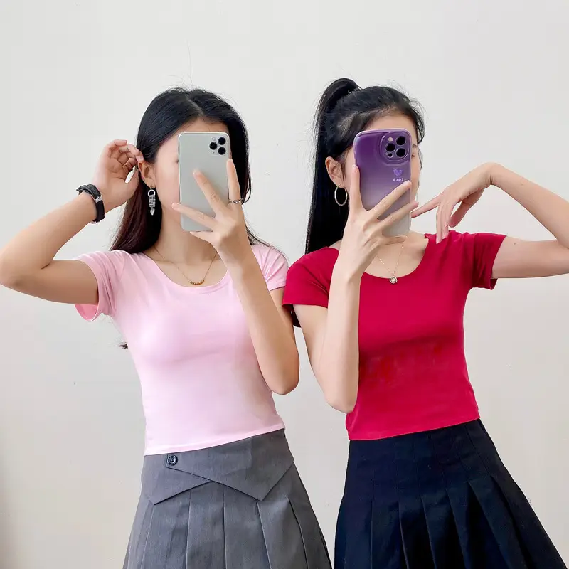 Women Short Sleeve T-Shirt Blue Slim Fit Summer Wear