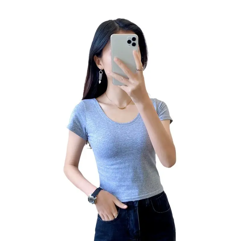 Women Short Sleeve T-Shirt Blue Slim Fit Summer Wear