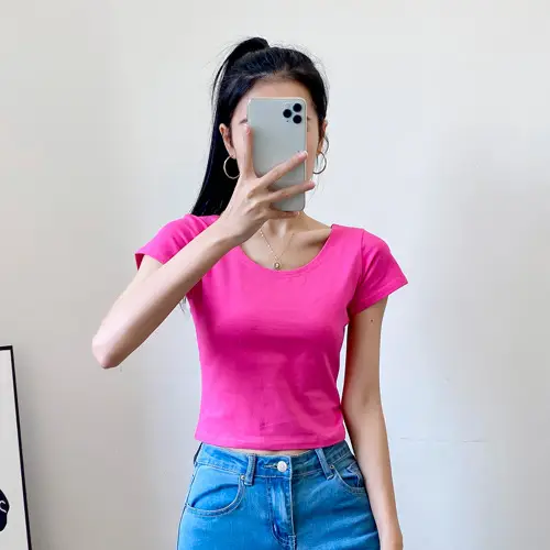 Women Short Sleeve T-Shirt Blue Slim Fit Summer Wear
