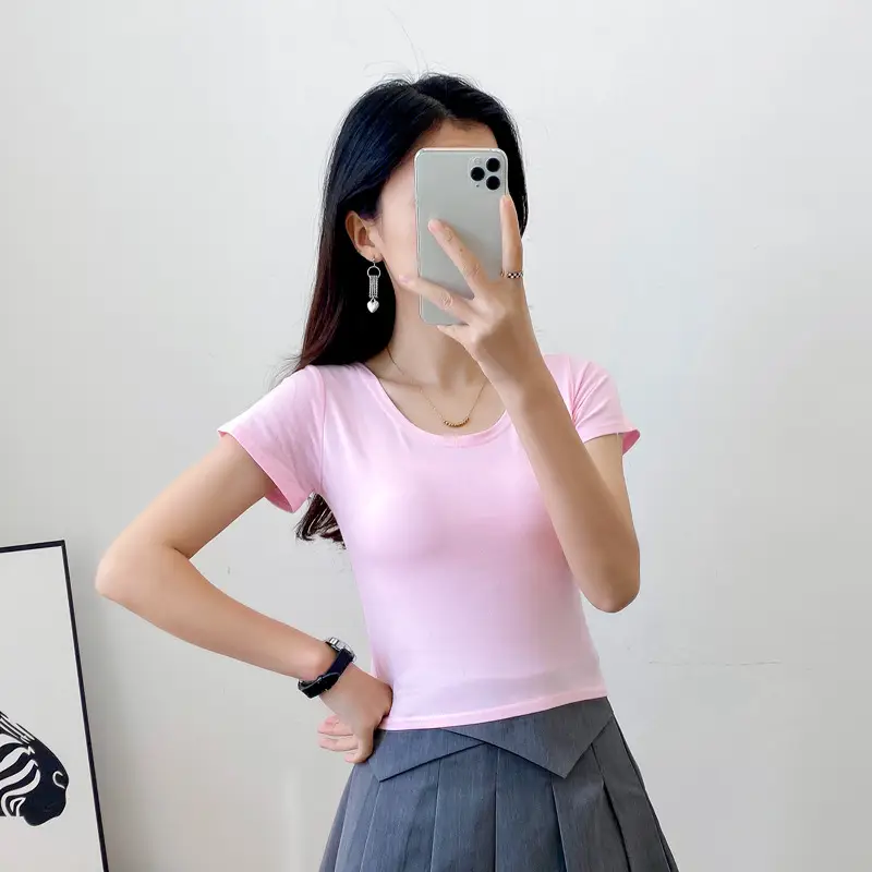 Women Short Sleeve T-Shirt Blue Slim Fit Summer Wear