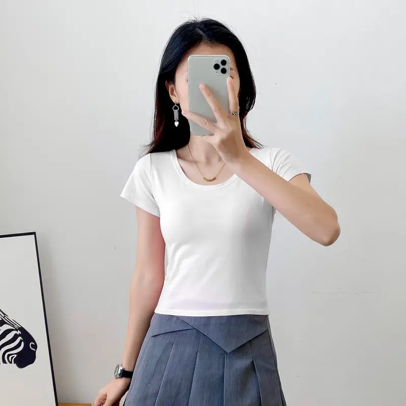 Women Short Sleeve T-Shirt Blue Slim Fit Summer Wear