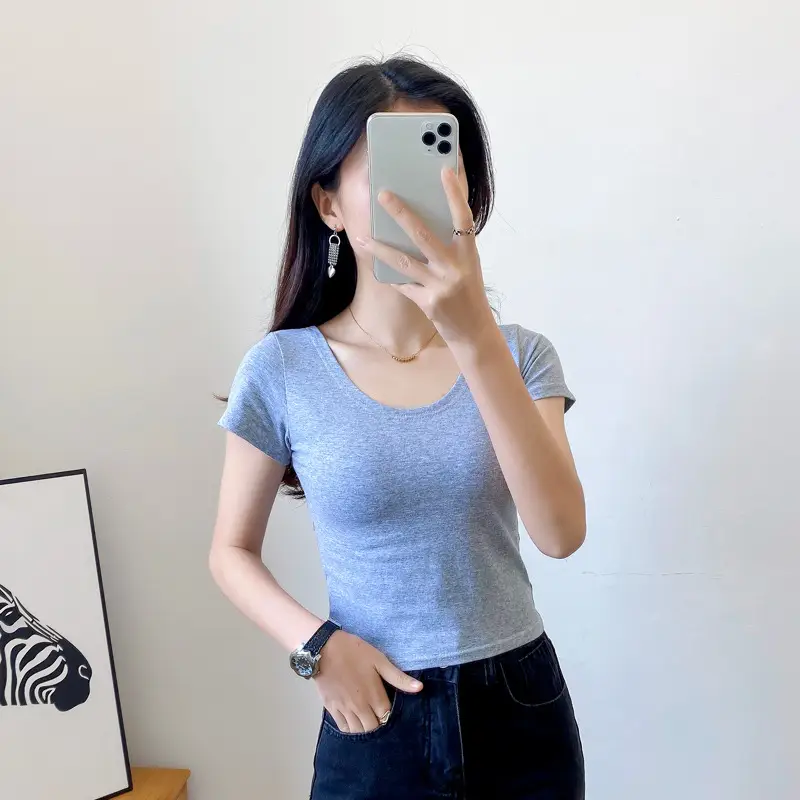 Women Short Sleeve T-Shirt Blue Slim Fit Summer Wear