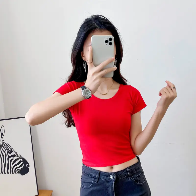 Women Short Sleeve T-Shirt Blue Slim Fit Summer Wear
