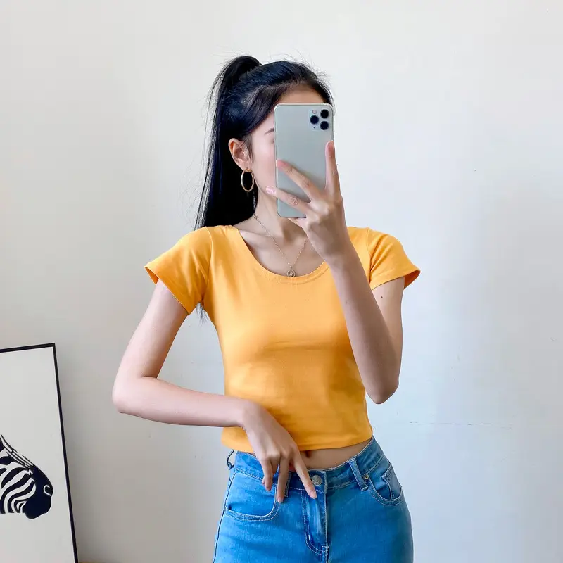 Women Short Sleeve T-Shirt Blue Slim Fit Summer Wear