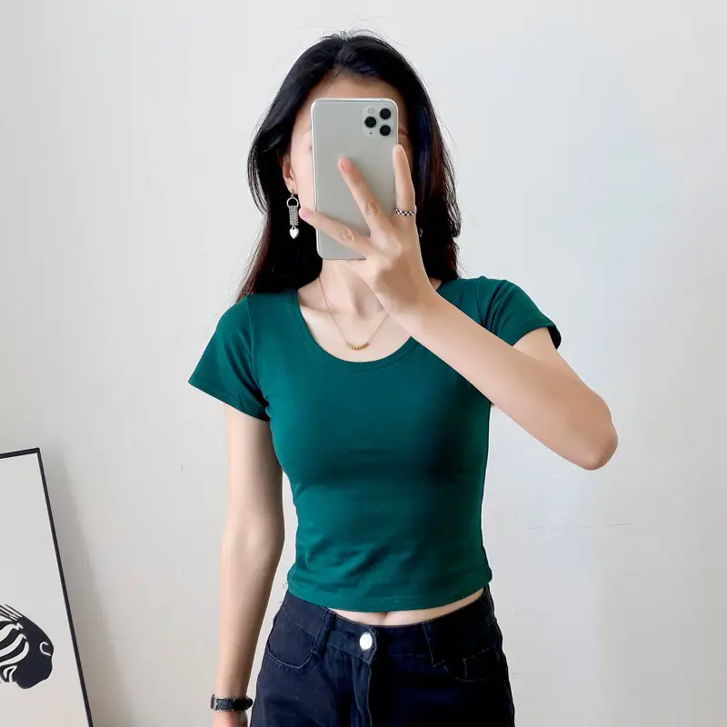 Women Short Sleeve T-Shirt Blue Slim Fit Summer Wear