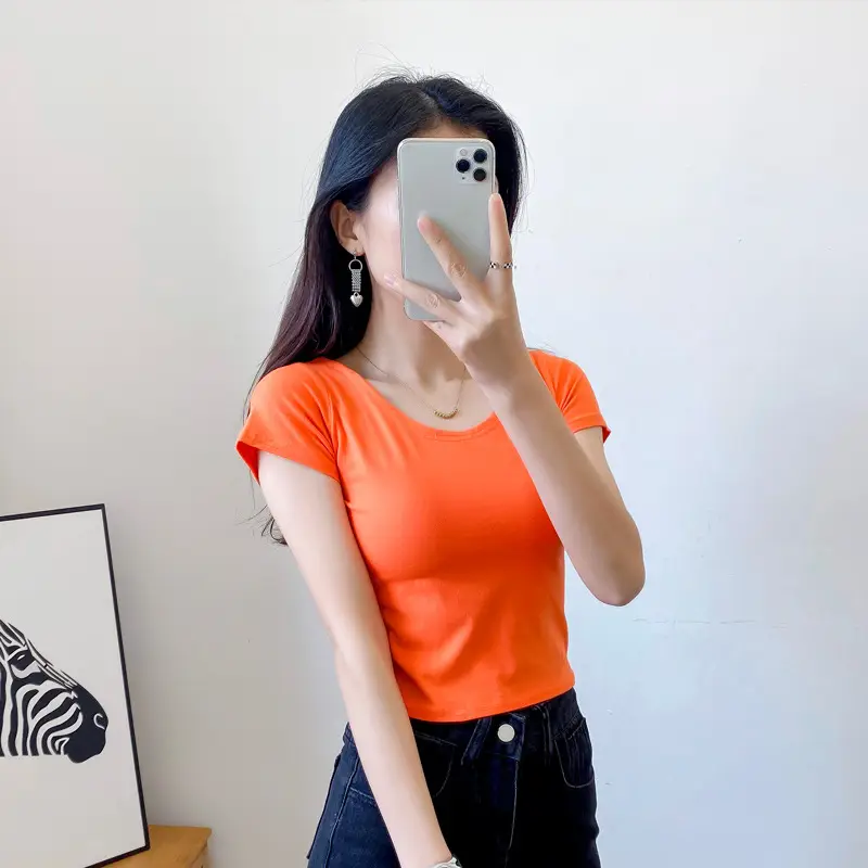 Women Short Sleeve T-Shirt Blue Slim Fit Summer Wear