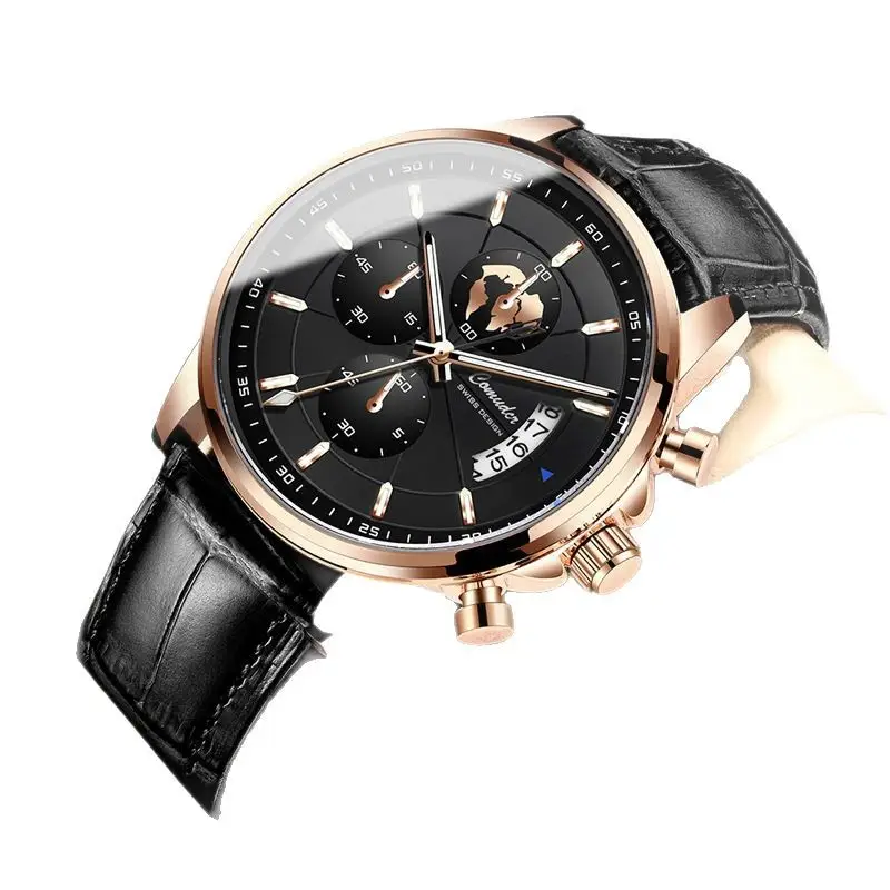 Men's Rose Gold Luxury Watch with Calendar & Luminous Dial